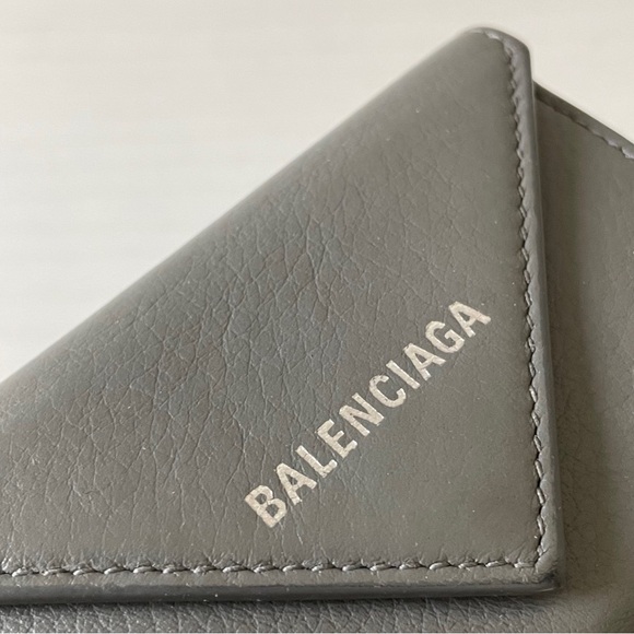Balenciaga gray leather silver logo mini trifold wallet - Picture 2 of 9